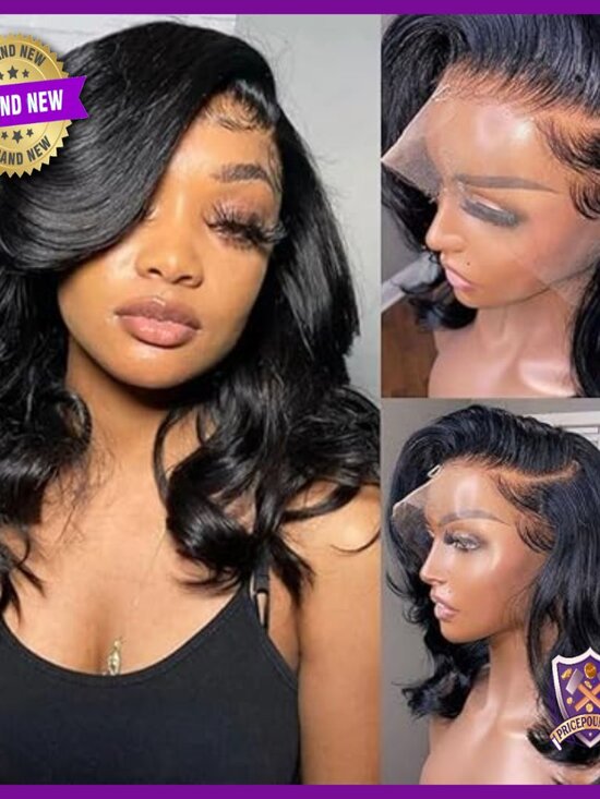 16 Inch Wavy Bob Wig Human Hair Glueless Lace Front Pre Plucked HD Lace